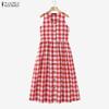 ZANZEA Women Grid Print Loose Casual Sleeveless Dress