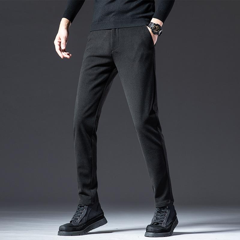 2024 Autumn/Winter Thick/Regular Woolen Pants Men'S Straight Tube Brushed Casual Pants Light Business Elastic Non Stick Gray Trousers