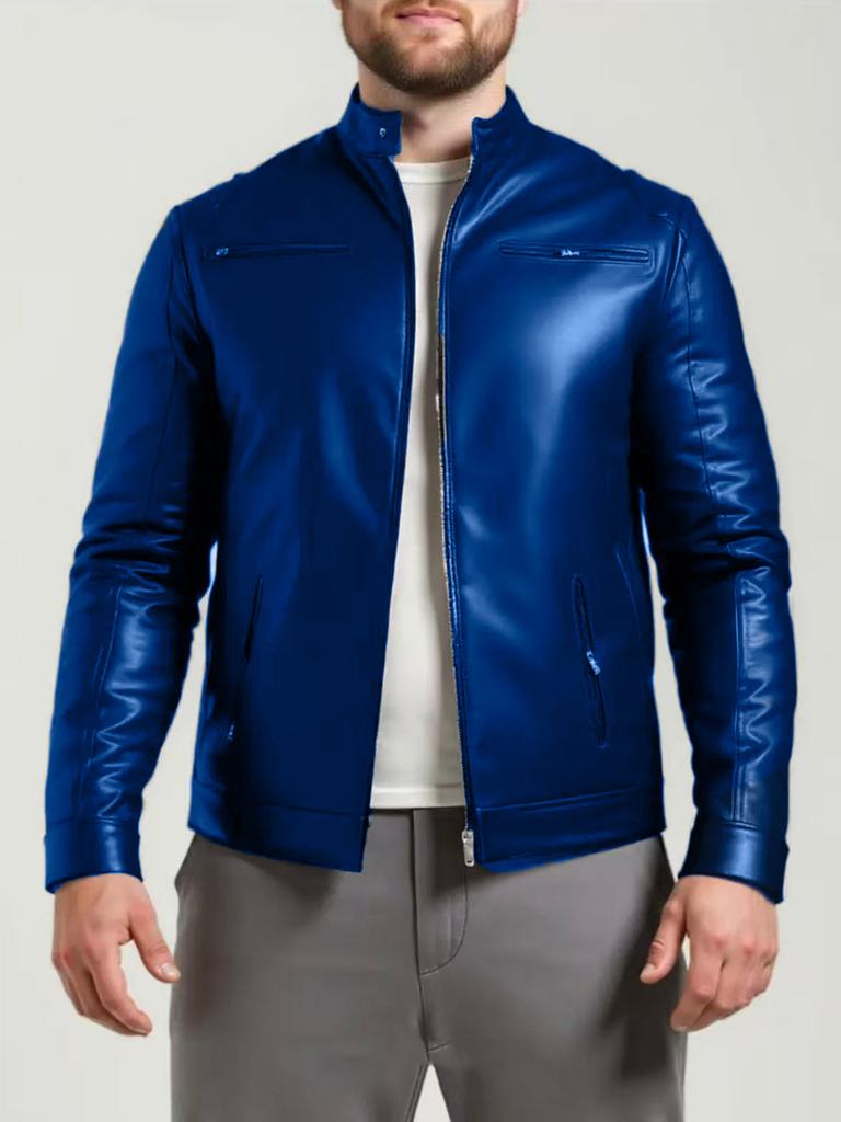 European and American men's stand-up collar PU leather jacket slim jacket jacket fashion business motorcycle style leather jacket