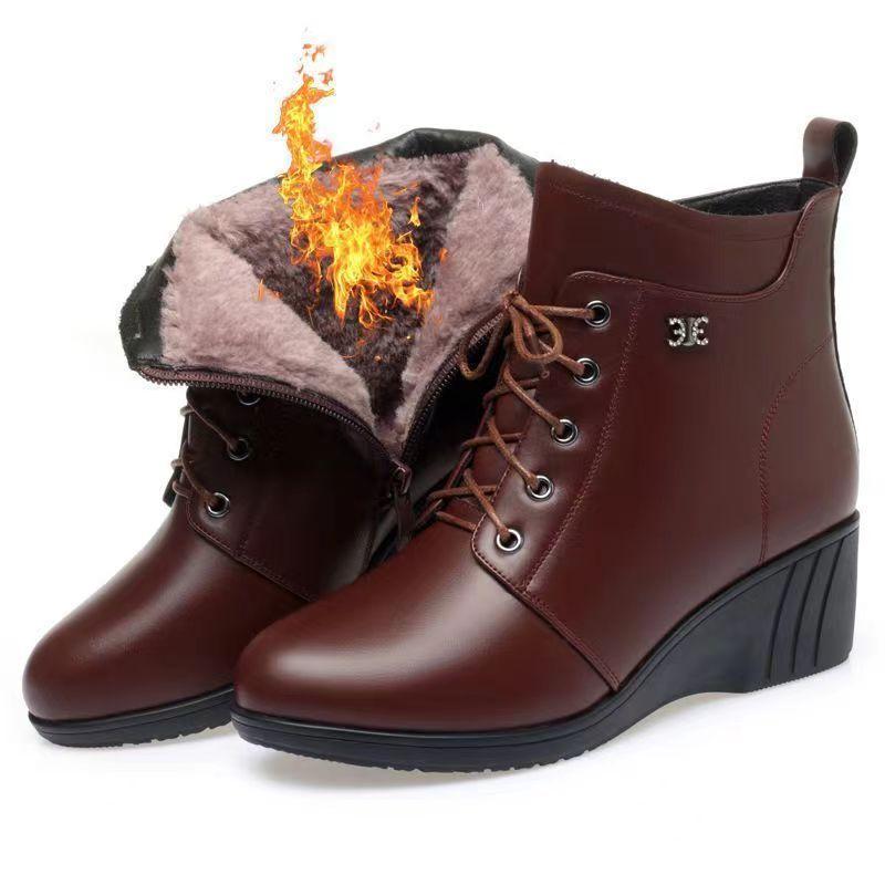 Mother Shoes Winter Women's Wedge-heeled Short Boots Plus Velvet Martin Boots Middle-aged and Elderly Boots Comfortable Cotton Shoes