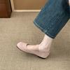 2025 Spring and Summer New Fairy Ballet Shoes Square Head Shallow Mouth Late Evening Wind One-word Buckle Mary Jane Shoes Suede Ladyshoes