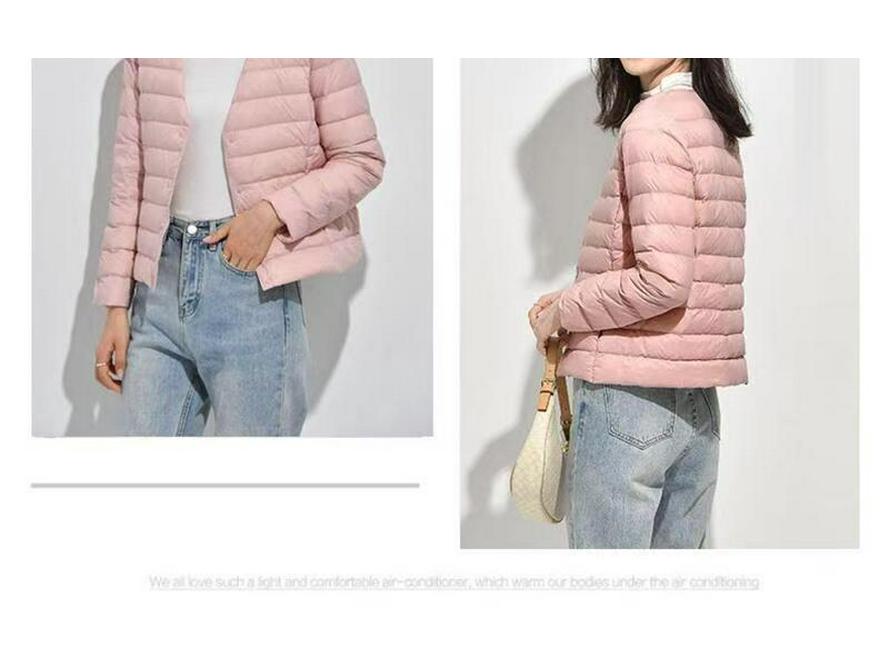 Women's 2025 Lightweight White Duck Down Ribbed Jacket - Warm Round Neck Short Coat