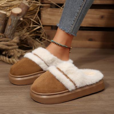 2025 Neue Pelzpantoffeln für Damen Winter Flauschig Mode Warm Dicke Sohle Plüsch Gemütliche Pantoletten Winter Indoor Baumwolle Plateau Schuhe
