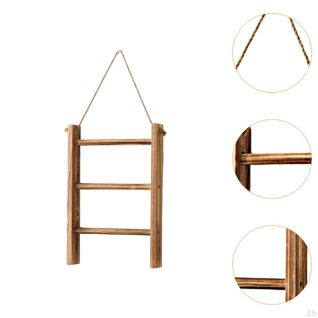 Decorative Rustic Wooden Towel Rack, 3 Tier Wall Mounted Ladder Holder for Hotel, Kitchen,