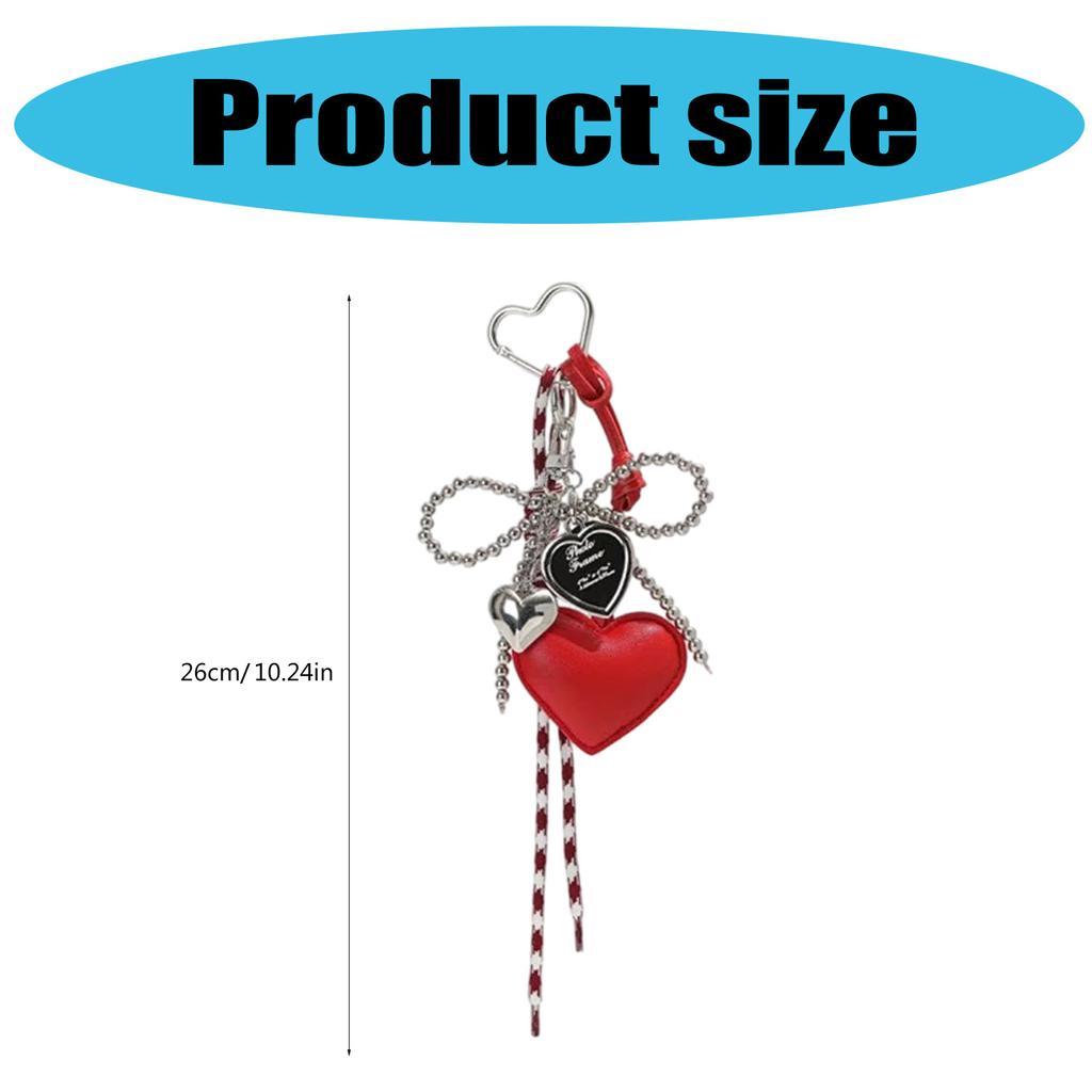 Glossy Leather Heart Keychain Faux Pearls Bowknot Braided Rope Car Keyring Bag Charm Gift Accessory for Women Girls