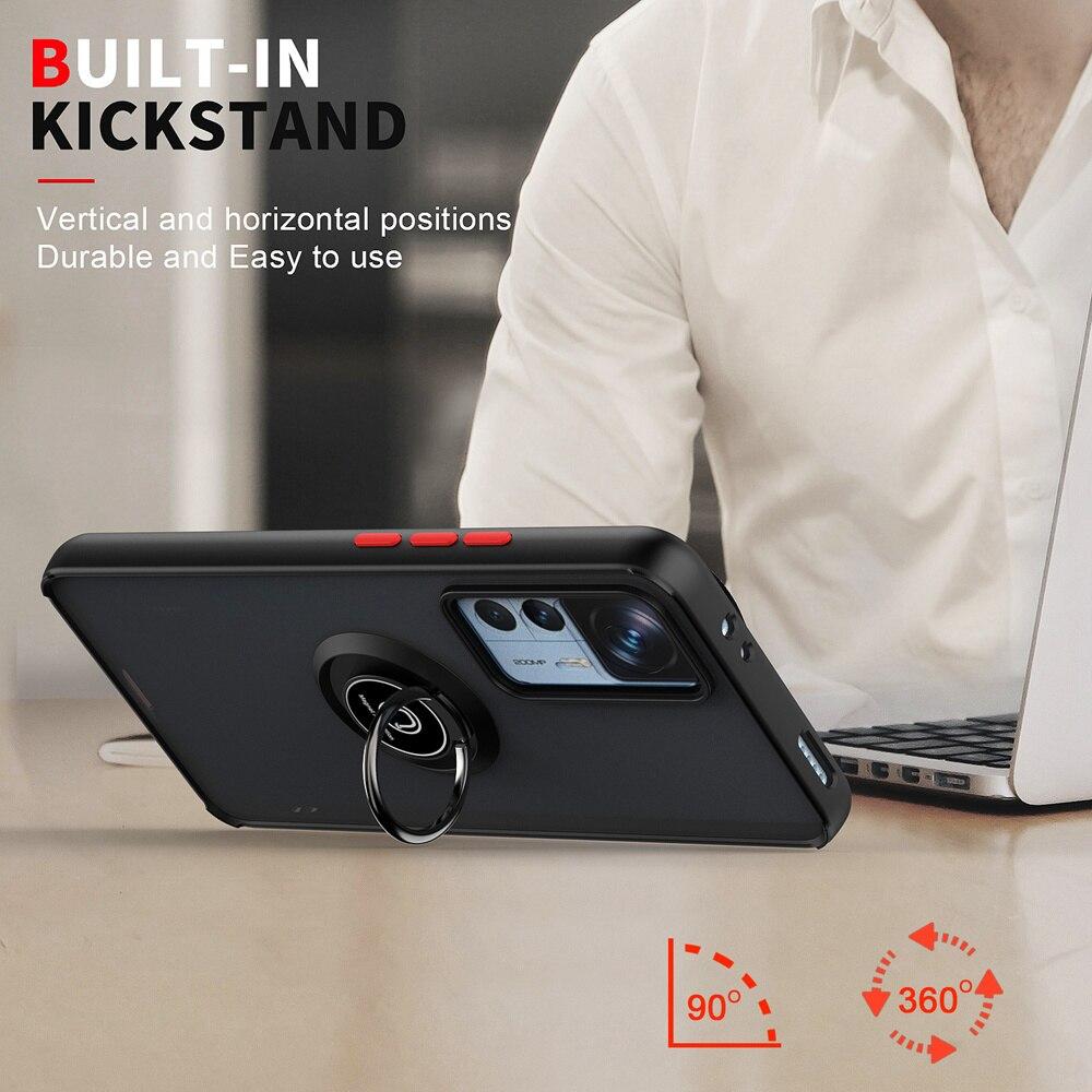KEYSION Módní matné pouzdro pro Xiaomi 12T Pro 5G 11T Pro Transparentní nárazuvzdorný prstencový stojánek Zadní kryt telefonu pro Redmi K50 Ultra