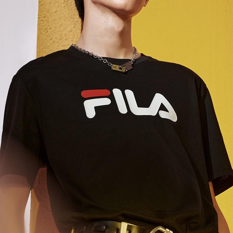 Fila Sport Casual Large Logo Print Short Sleeve T-Shirt Unisex Tops Agate-Black F51U228199F-BK