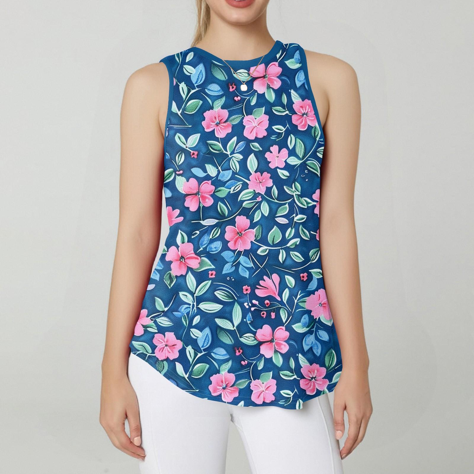 

Жіночий жилет з круглим вирізом та ретро квітковим принтом, універсальний, з вільним подолом, топ-футболка без рукавів XL