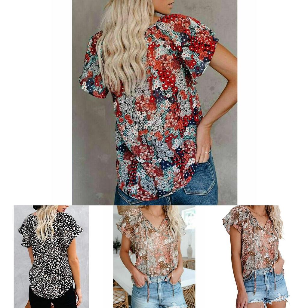 Womens Summer V Neck Short Sleeve T Shirt With Beautiful Floral Print And Comfortable Fit
