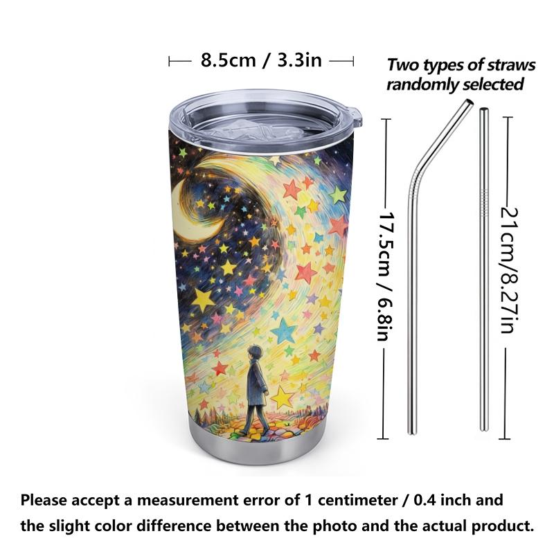 591ml Car Tumbler Galaxy Moon Trip Element Straw Cup Gift Cup Metal Drink Mug 20oz Car Straw Cup Coffee Tumbler