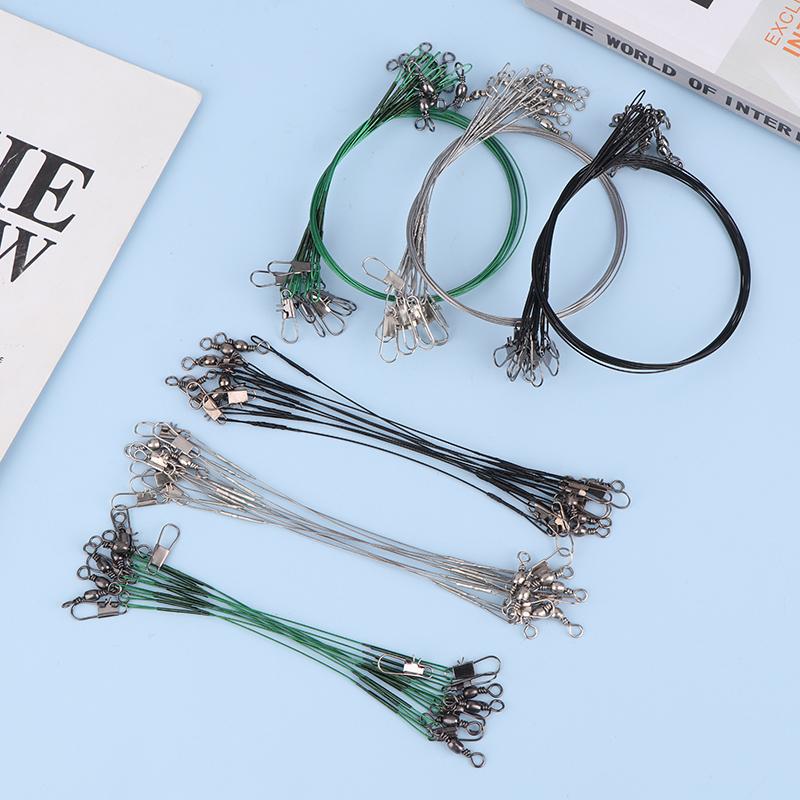 10Pcs 10/15/20/25/30Cm Anti-Bite Steel Wire Leash Lure Fishhook Line Trace Wire Leader With Swivel Fishing Lure Accessories