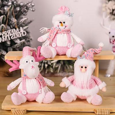 Christmas Simulated Snowman Elk Pink Series Hanging Xmas Ornaments Glitter Home Party Sequin Doll Pendant 3 Styles