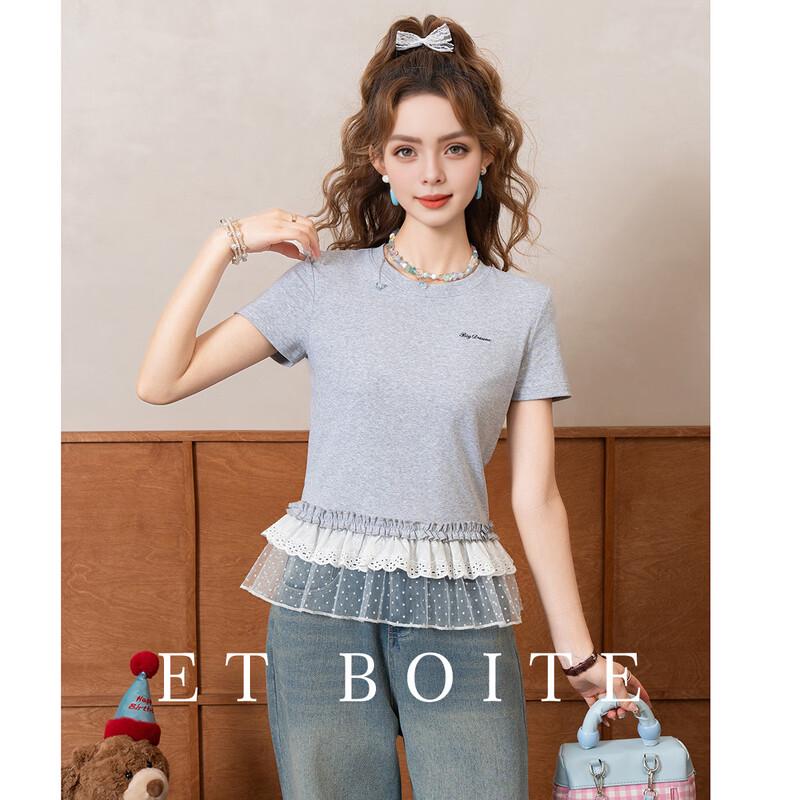 Women s Lace Patchwork Short Sleeve T-Shirt EU 38