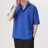 Summer Ice Silk Short -Sleeved Shirt Men 'S Loose Thin Solid Color Shirt Casual Shirt