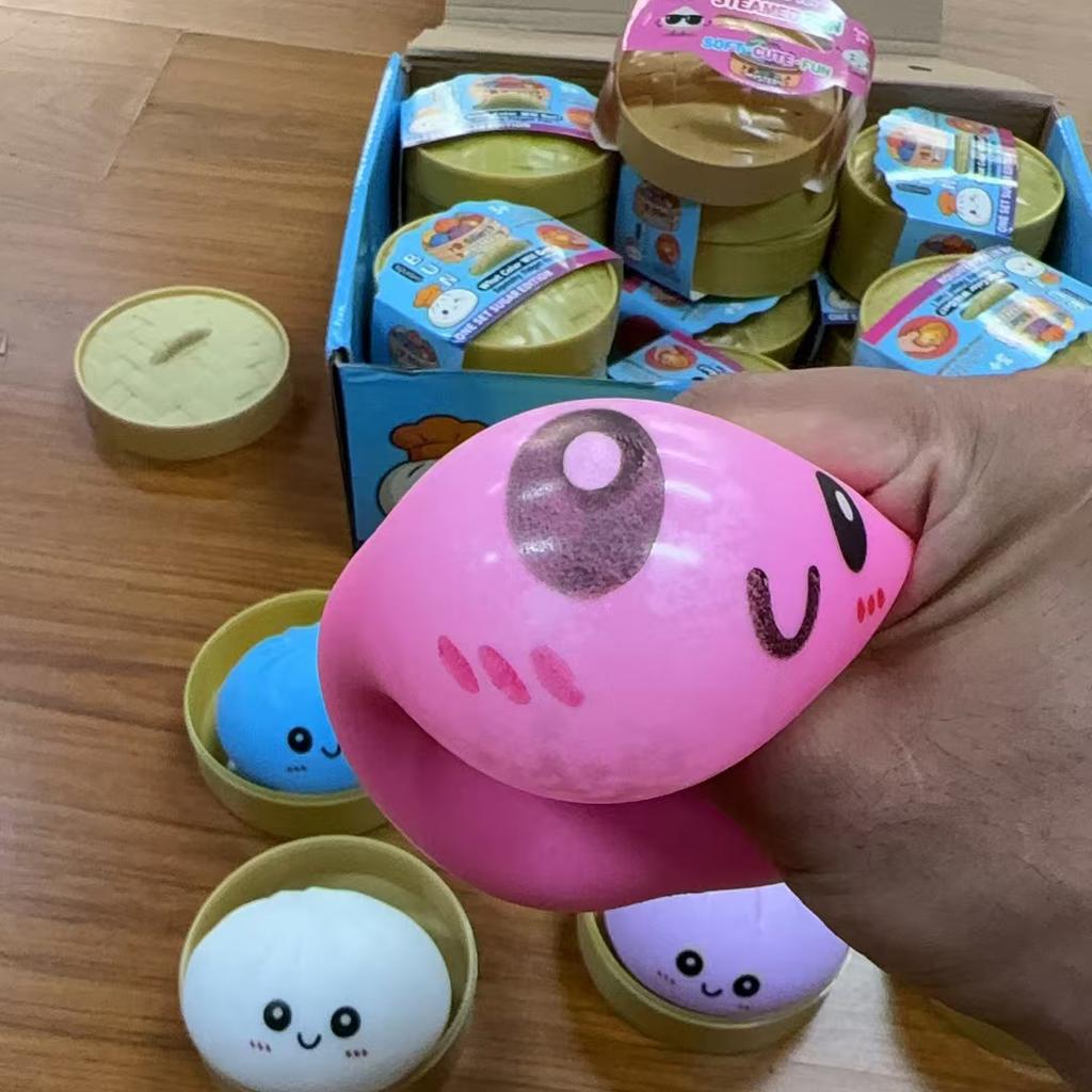 Großer Knödel-Stressball mit Dampfgarer, Bunter Quetsch-Brötchen-Sensorik-Spielzeug zur Angstbewältigung, Knetkugel zum Ausdrücken für Erwachsene & Kinder