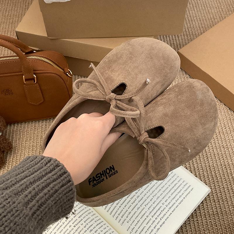 

Fashion and lightweight retro versatile flat-soled single shoes women s 2025 new spring and autumn bow one-pedal lazy Birkenstocks 40 хаки