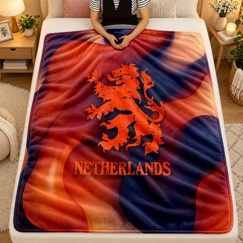 Flannel BlanketNetherlands Football Warm Soft Throw Blanket for Indoor Sofa Bed Living Room Use