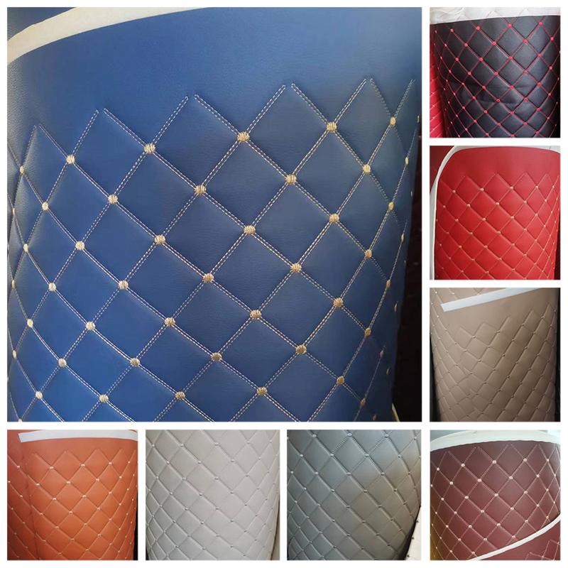 1M Embroidery Faux Leather Fabric Thick Sponge Quilted PVC Leather Fabric For Diy Upholstery Furniture Car Interior Material