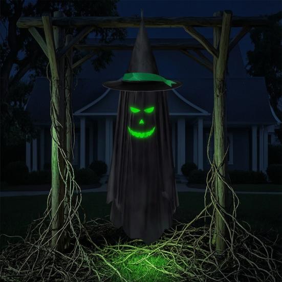 Halloween Hängende Geister Außen Dekoration, Leuchtet im Dunkeln Geist Hexenhut Ornament für Veranda, Terrasse, Rasen, Garten, Bäume, Spukhaus Dekor
