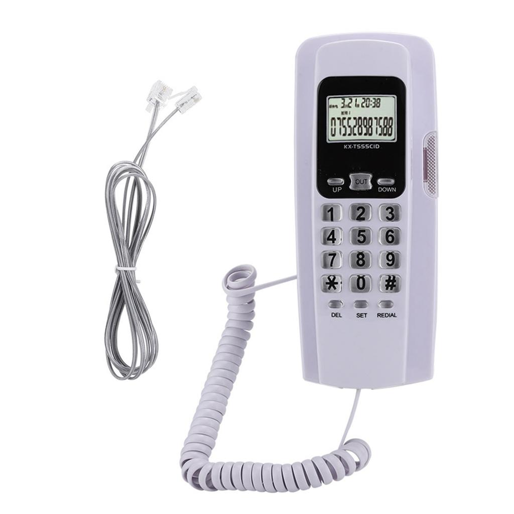 T555 Mini Wall Mounted Phone Caller ID Hotel Home Office Telephone with LCD Display Backlight(White )