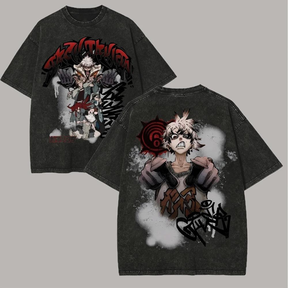 GACHIAKUTA "THE PIT" Character Group Vintage Washed Double-Sided Graphic Oversized Black T-Shirt | Anime Streetwear Fan Merch Tee