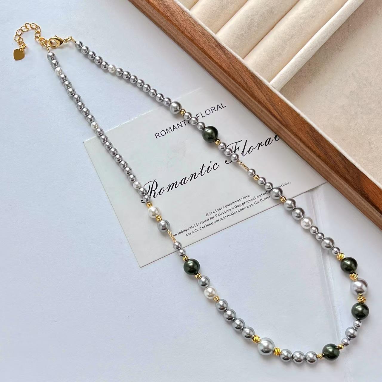 High Quality Real Hemp Tahitian Mixed Color Bead Pearl Collarbone Chain Necklace
