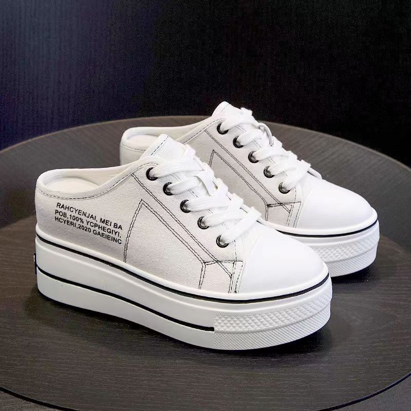 Inner Height-increasing Canvas Shoes Women's Summer 2025 New Korean Version of Casual Board Shoes Versatile Small Letter Muffin Platform Single Shoes