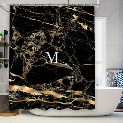 Luxuriöser goldener Marmor Duschvorhang mit Initiale: Badezimmerdeko, Sondergröße verfügbar Moderne Wohnaccessoires für Badewanne Spa