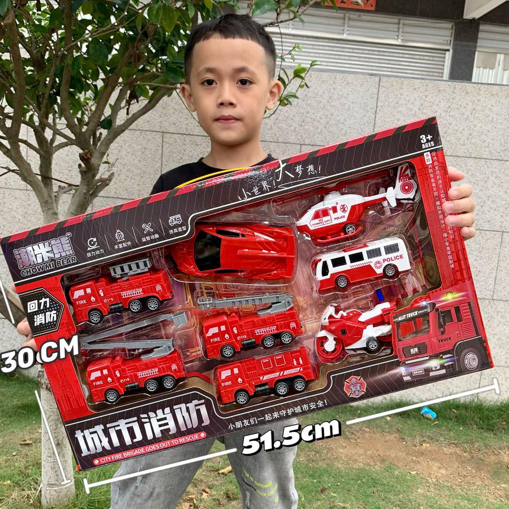 Construction Truck Fire Truck Inertia Pull Back Truck Set Gift Box Excavator Bulldozer Model Boy Toy