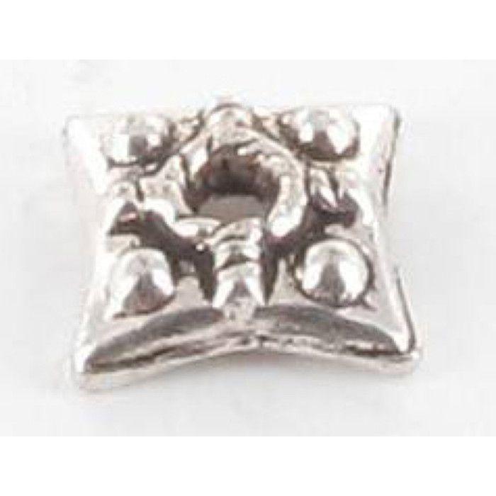 Round Spacer Bead. Silver-tone Metal Square (of 10)