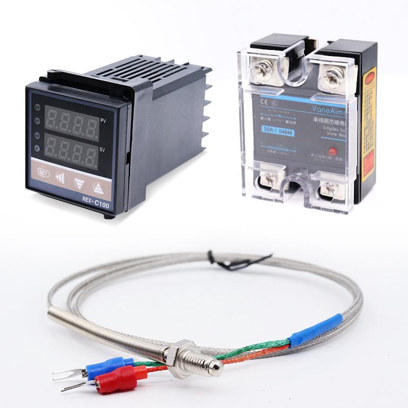

REX-C100 Digital PID Temperature Controller REX C100 thermostat 0-400℃+ 40DA SSR Relay+ K Type Screw Temp Probe Thermocouple 1m 1 set without base