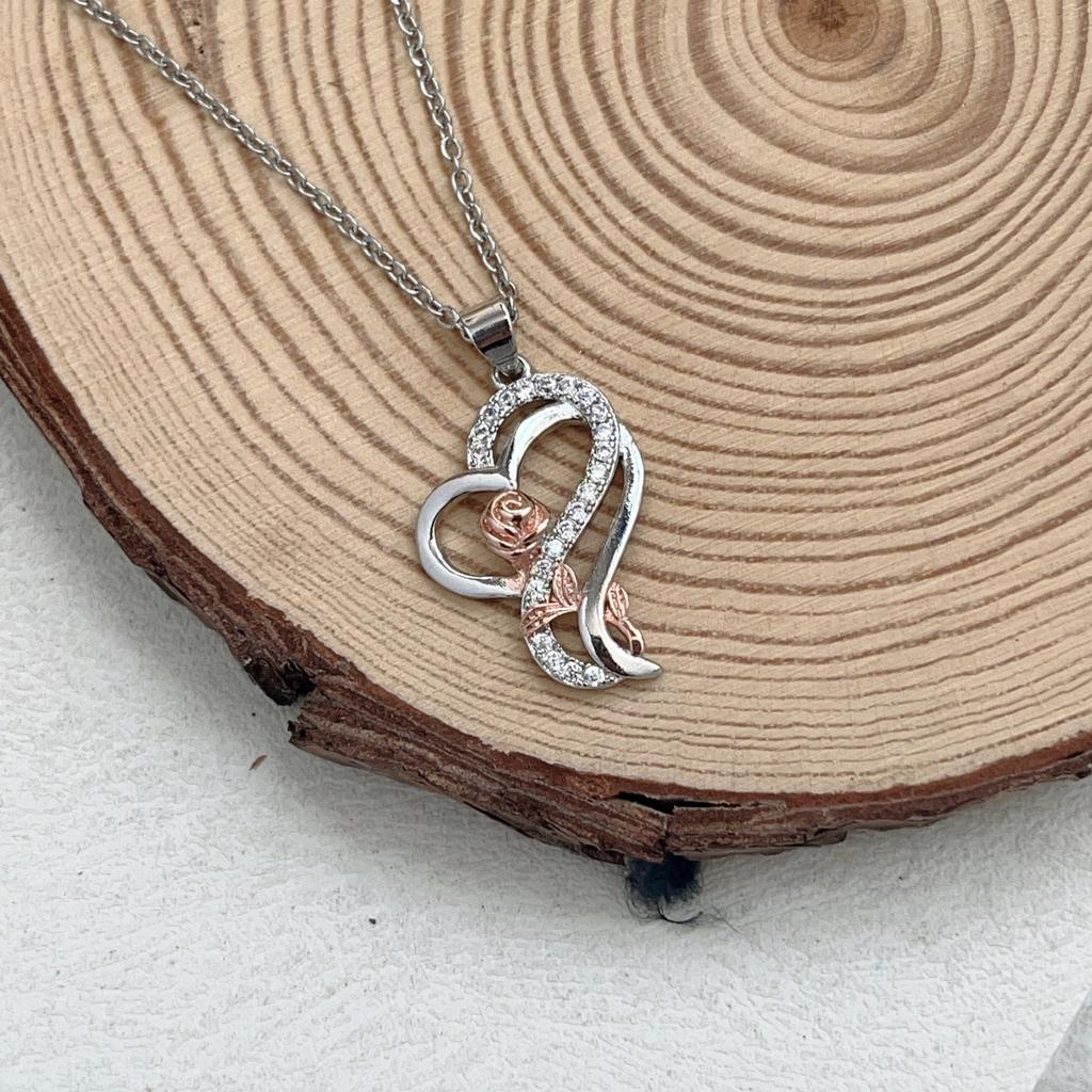 Wrapped heart two-color rose pendant jewelry simple necklace