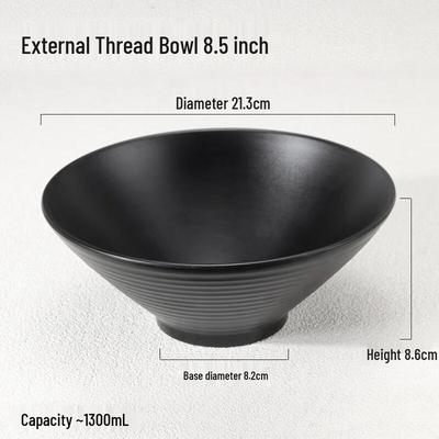 ZISIZ Black 8.5-inch External Thread Ramen Noodle Bowl (Set of 3)
