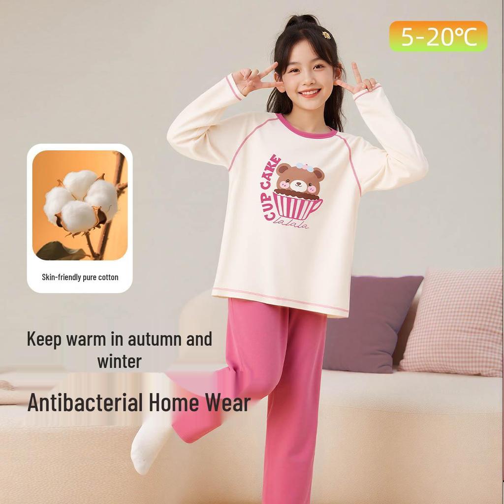 Mädchen Weicher Baumwoll-Pyjama-Set - Warme Herbst/Winter Lange Unterhosen und Hauskleidung.