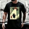 Black Cat Ufo Graphic Tshirts Japanese Cat Alien Graphic Tee Unisex Unisex Cotton Short Sleeve Printed Tshirts Streetwear Tops