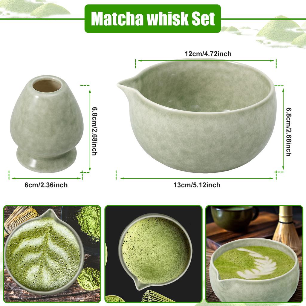 Matcha Bowl and Whisk Holder Set Japanese Matcha Tea Mixing Tool Tea Bowl Whisk Stand for Beverage Shop Cafe Matcha Drink Making