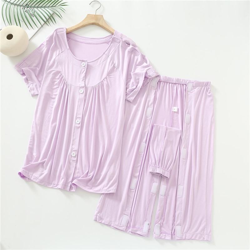 Easy-to-Wear Post-Surgery Care Pants Women Elderly Paralyzed Patients Modal Fabric Short Length Round Neck 3/4 Sleeve