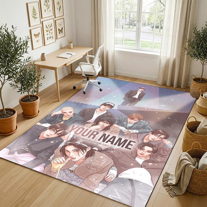 Personalized Crystal Velvet Carpet,Stray Kids Custom Printed Name, Plush Area Rug For Home Indoor Decor
