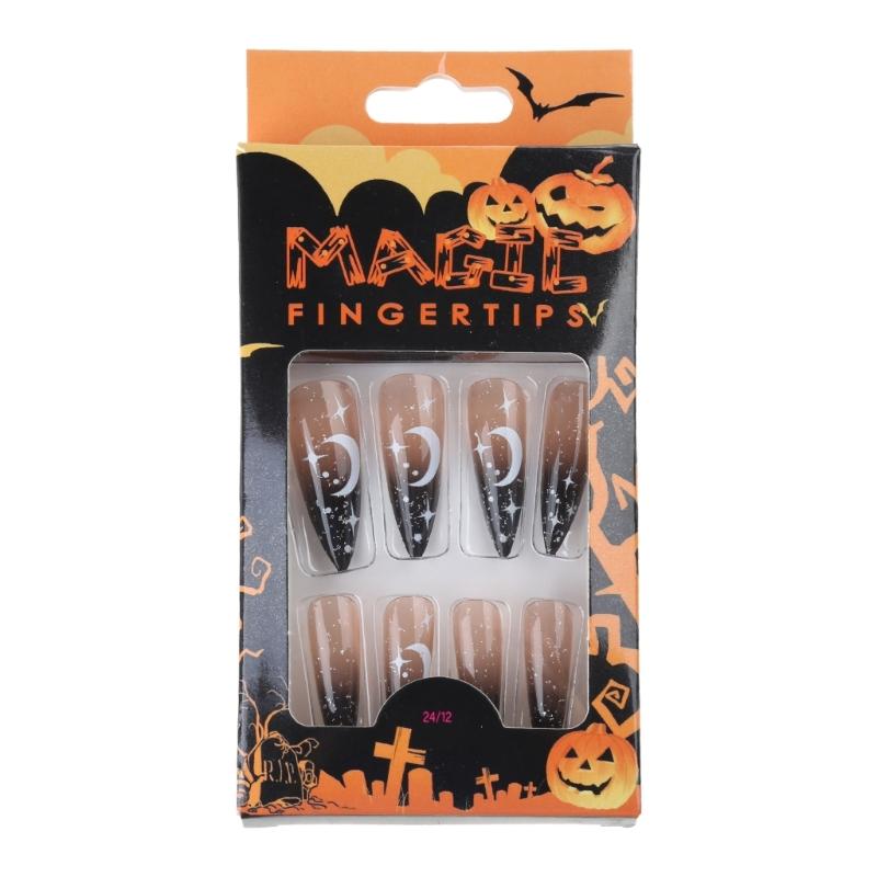 24Pcs Stiletto Fake Nails Coffin Nails Halloween False Nails Punk Full Cover Artificial Press On Nails for Women Girls