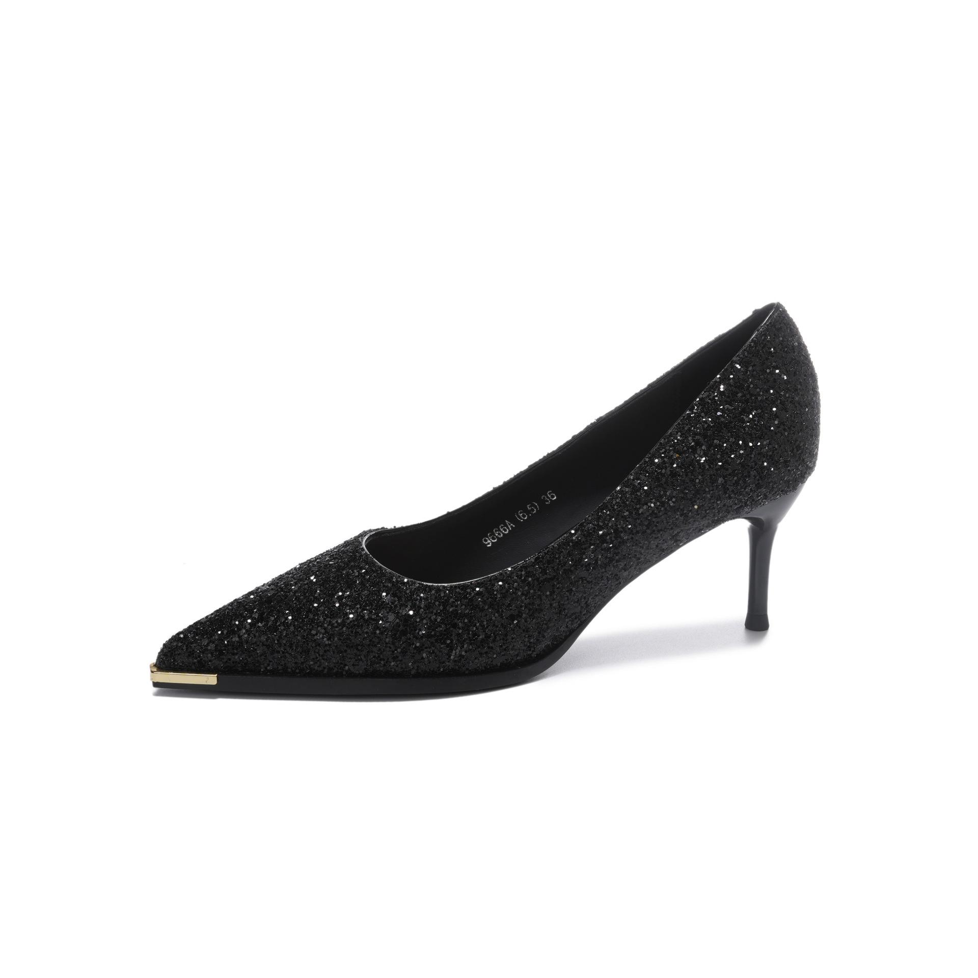 

Блестки Металлическая головка Свадебные туфли Банкетное платье Высокие каблуки Женские роскошные женские туфли премиум-класса Универсальные тонкие каблуки с острым носком 40