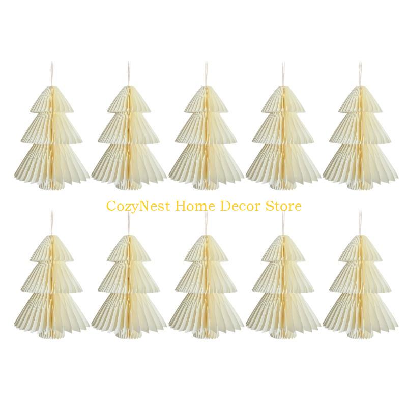 92MF 10Pcs Foldable Christmas Tree Hanging Pendant Easy Install Indoor Ornament Honeycomb Party Decoration Supplies