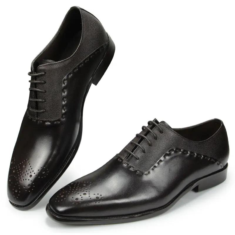 

Мужские кожаные туфли с принтом ручной работы, банкетное платье, модные классические офисные туфли-оксфорды для мужчин с острым носком 38 кофейный