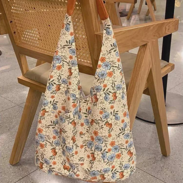 2024 New Japanese Retro Floral Canvas Tote - Large Capacity Shoulder Bag