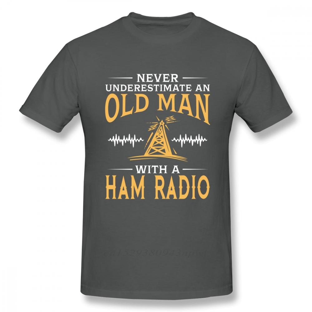 100% Cotton Tees Never Underestimate An Old Man with A Ham Radio Tee Shirt Man Round Neck T Shirt Guys Punk Designer Streetwear