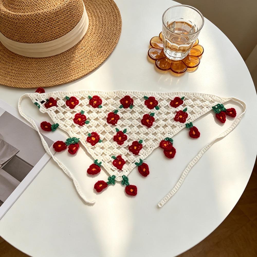 French Knitted Flower Headband Floral Women Hair Scarf Cute Triangle Turban Travel
