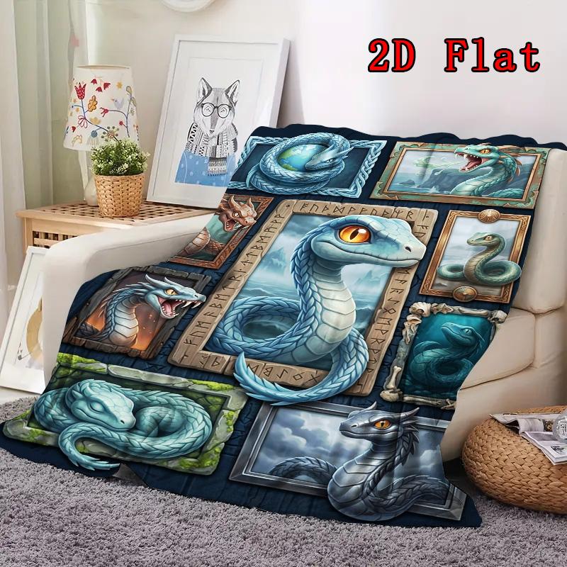 Mythical Serpent Compilation 2D Flat Pattern Flannel Blanket, High Quality All Seasons, Home Decor, Warmth and Comfort, Perfect for Christmas Gifts.