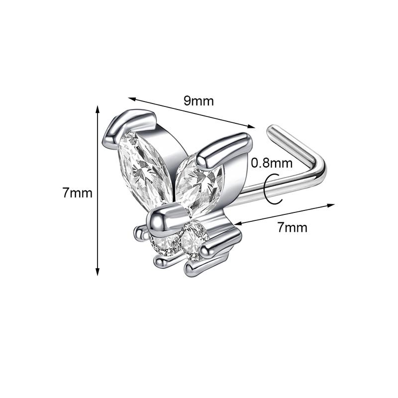 ZS 1 Piece Cute CZ Crystal Nose Stud L-Shape 20g Stainless Steel Nose Piercings Flower Moon Heart Shape Zircon Nostril Piercing