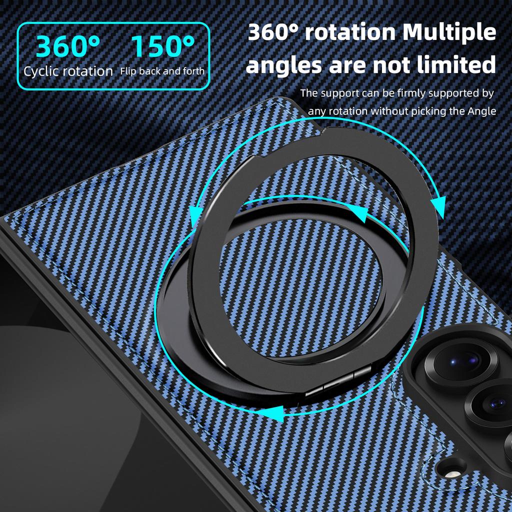 Business 360 Rotating Magnetic Wireless Charging Kickstand Case for Samsung Galaxy Z Fold 7 6 5 4 5G Carbon Fiber Leather Cover