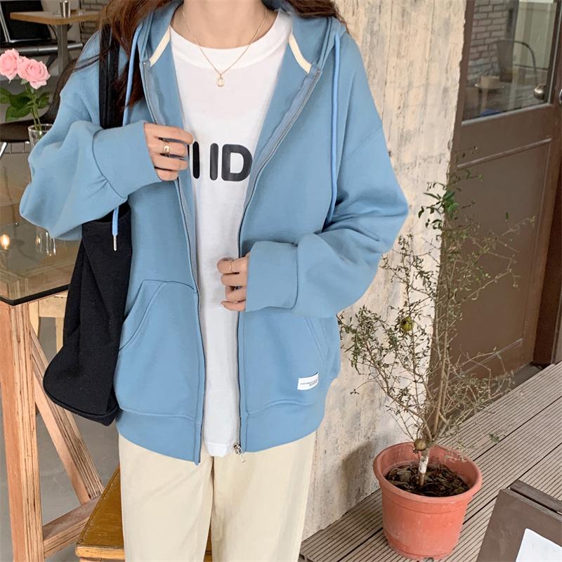 Chic Zip-up Hoodies Female Casual Street Loose Thin Sweatshirt Pocket Hooded Women Cardigans