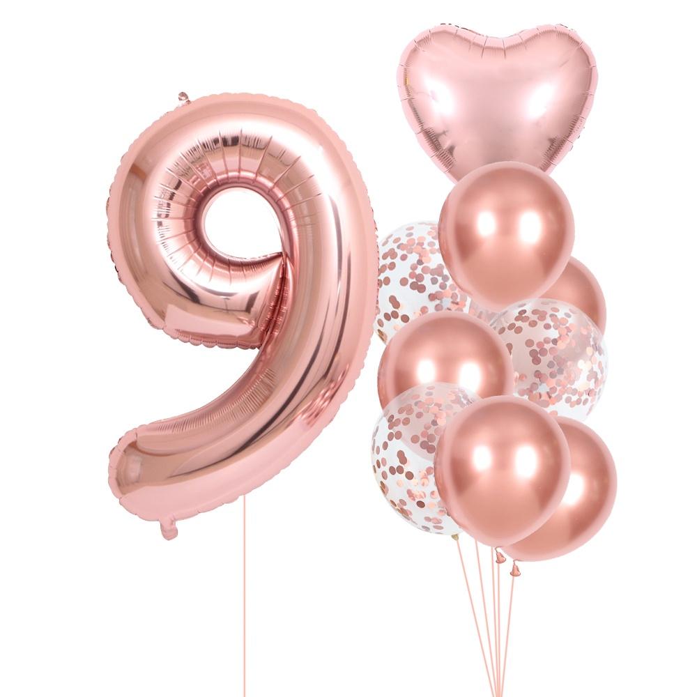 10-piece 32-inch Rose Gold Number Balloon Party Decoration Balloon Set AVE